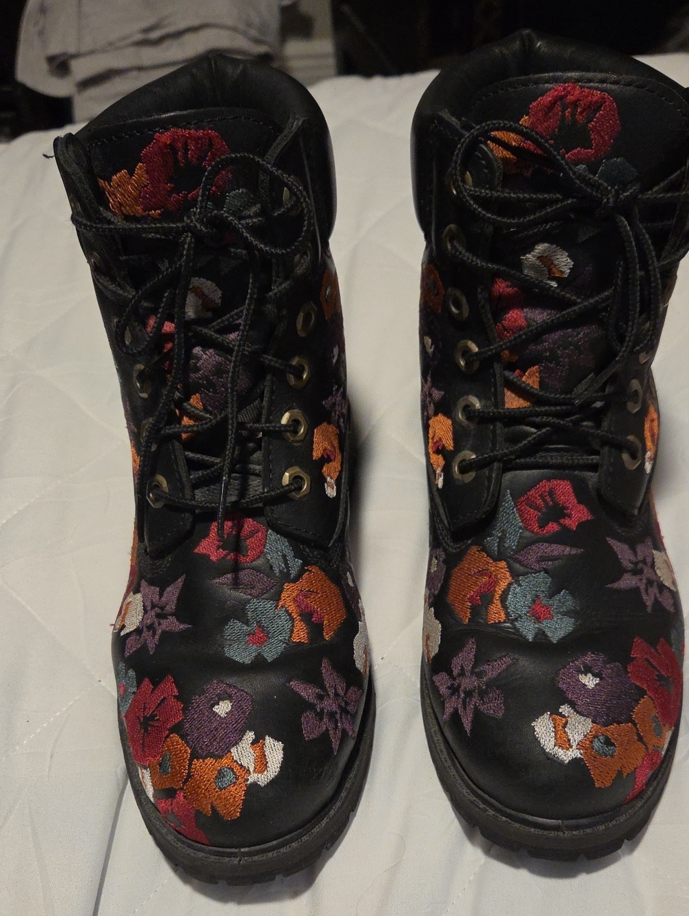 Timberland Black Floral Embroidered Lace-Up Women's Boots